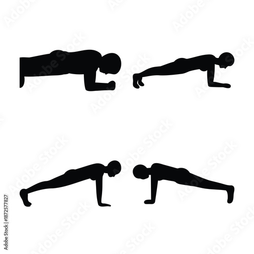 Various plank exercises for core strength and fitness depicted by male and female silhouettes