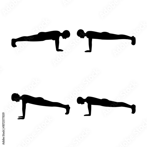 Four silhouettes demonstrating the proper plank exercise position for building core strength and stability