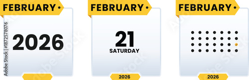 February 21 Saturday 2026 calender icon set vector illustrator. Checklist day calendar. Schedule date, appointment, month, week, agenda, Containing, organization and event Editable line icons.