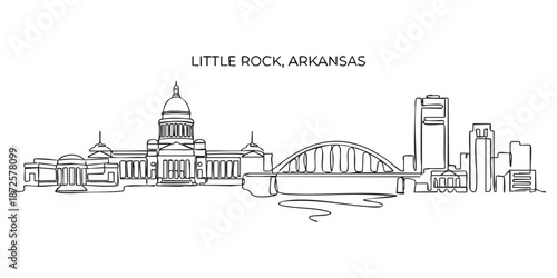 Little Rock, Arkansas City Skyline Continuous Line Art with Capitol and Bridge