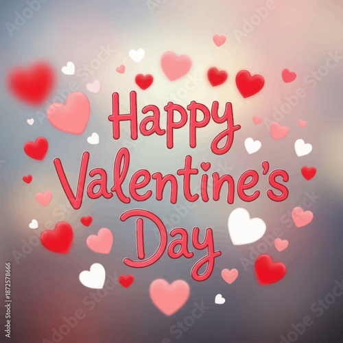 Happy Valentine's Day celebration with red and white hearts