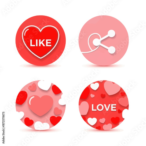 Social media love and like buttons with heart patterns