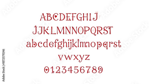 Red Alphabet Letters and Numbers Isolated on White Background, Perfect for Design Projects and Creative Typography