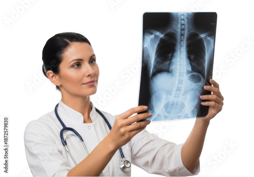 Doctor examining x-ray image isolated on transparent background