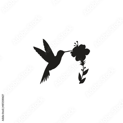 Hummingbird silhouette illustration Hummingbirds are small, swift-winged creatures with iridescent, metallic feathers, long, slender beaks for sucking nectar, and the ability to hover and fly backward