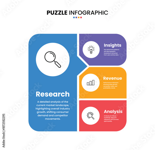 Business puzzle square infographic element with 4 part, option, point, diagram, graph