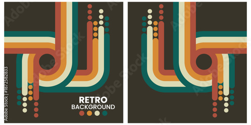 Retro Geometric Shapes in Warm Tones on Black Background Triptych