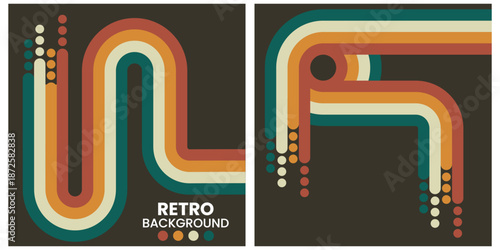 Retro Geometric Shapes in Warm Tones on Black Background Triptych