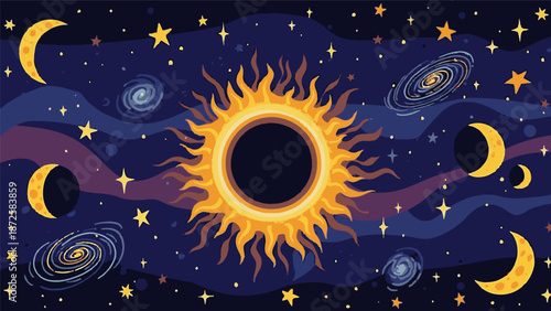 Cosmic Event Depicting a Solar Eclipse with Stars, Planets, and Galaxies in Space from a Celestial Viewpoint