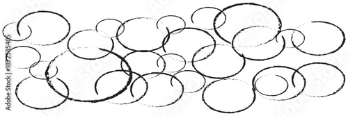 Hand drawn ovals and circles set. Ovals of different widths. Highlight circle frames. Ellipses in doodle style. Set of vector illustration isolated on transparent background.