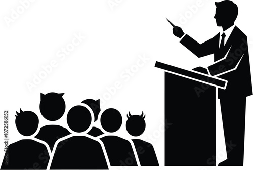 Silhouette of public speaker at podium giving speech