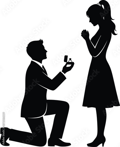 Romantic marriage proposal silhouette of man and woman