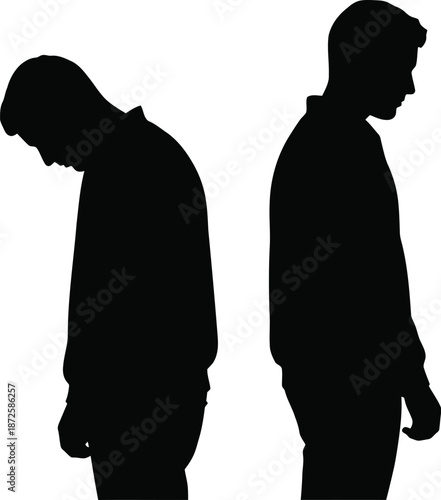 Depressed men silhouettes expressing sadness and sorrow vector