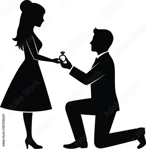 Man makes marriage proposal to woman with ring vector