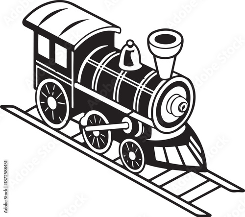 Minimal Black Silhouette Toy Train Engine Vector Illustration for Kids Nursery Prints Stickers Clean Modern Design Flat Isolated Premium Stock