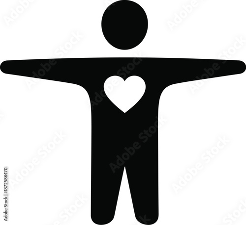 Human silhouette showing love by the heart