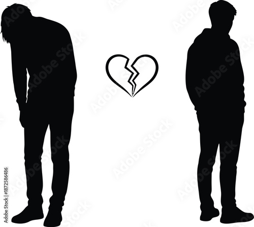Broken heart silhouette with couple separated