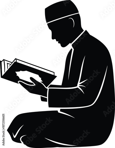 Man reading the holy quran in silhouette vector illustration