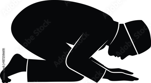 Man praying in prostration posture in silhouette vector illustration