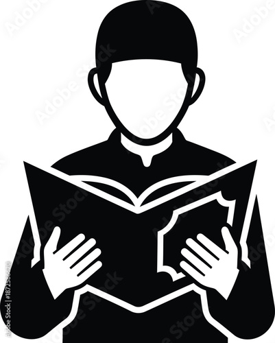 Man reading the holy quran in silhouette vector illustration