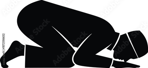 Man praying in prostration posture in silhouette vector illustration