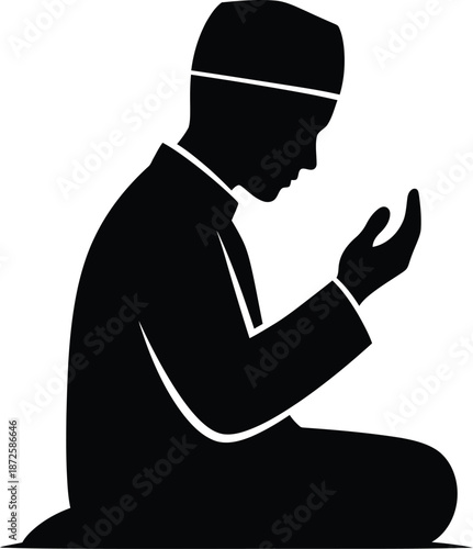 Man praying position in religion islam silhouette vector