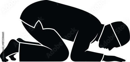 Muslim praying position bowing down silhouette vector