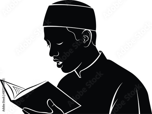 Man reading a book silhouette with head covering