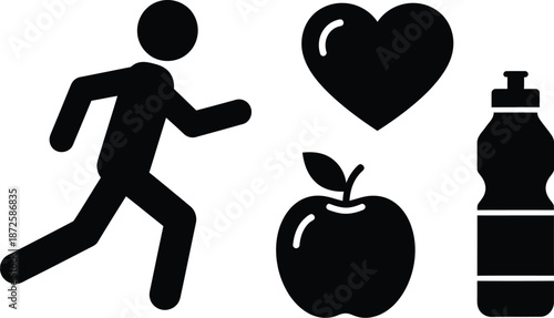 Illustration for healthy lifestyle with food and exercise