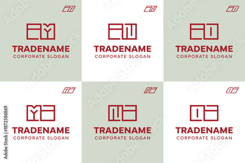 Letters IM MI IN NI IO OI Square and Dynamic Logo Set