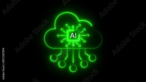 AI Cloud Engineer Icon Animation on Black Background, Looping Artificial Intelligence Developer Symbol, Cloud Computing, DevOps, Data Technology