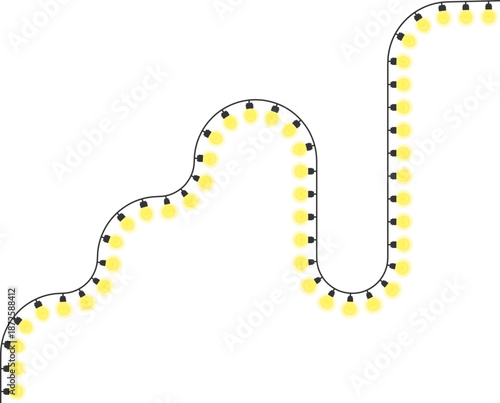 Continuous light bulb path composed of abstract rounded waves with illuminated bulbs aligned along a flowing route.