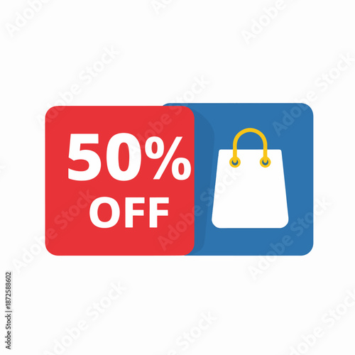 Digital Retail Promotion with 50 Percent Off Discount Offer and Shopping Bag Icon