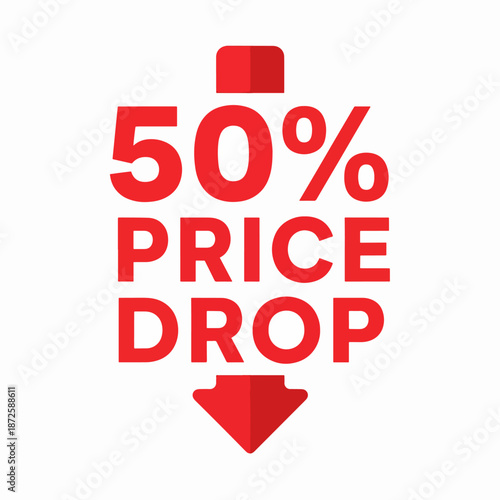 Dynamic Red 50% Price Drop Illustration for Retail Marketing Campaigns