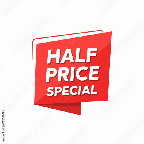 Promotional Half Price Special Discount Label Graphic for Online Sales and Offers
