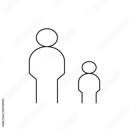 A minimalist vector graphic illustration of a large and small human figure in a simple line art style