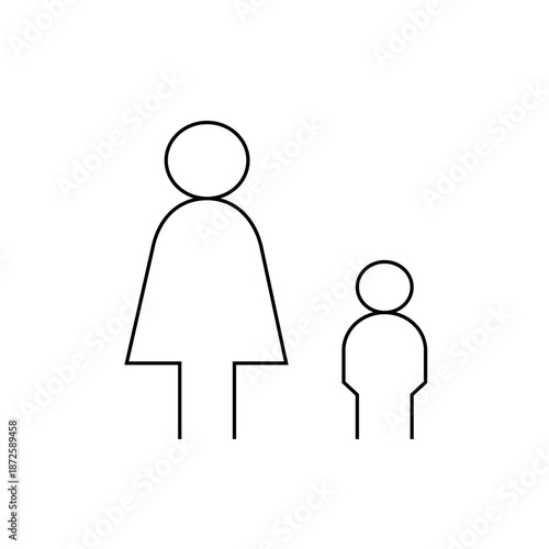 A minimalist vector graphic illustration of a woman and a child standing together in a simple, flat design