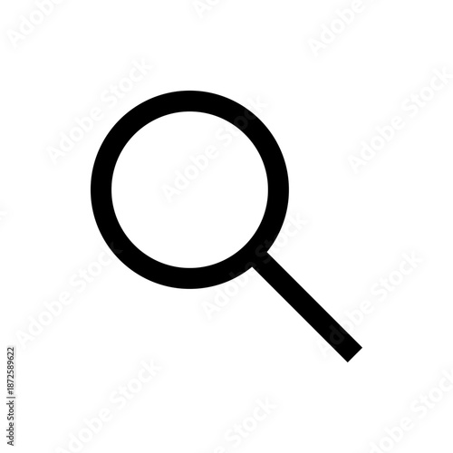 A simple black magnifying glass icon on a white background