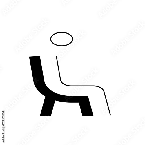 A minimalist vector graphic illustration of a person sitting in a chair with a halo above their head