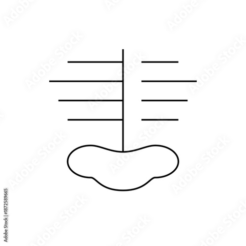 A minimalist vector graphic illustration of a cloud with lines emanating from it, symbolizing wind or data transfer in a simple and modern design style.