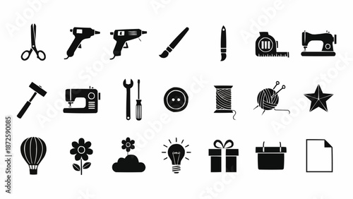Collection of Crafting and DIY Tools Icons.