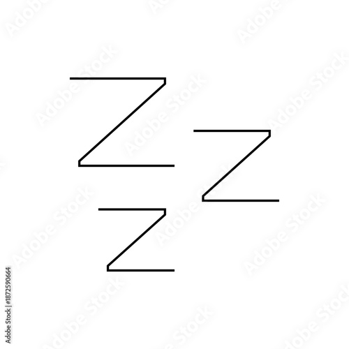 A minimalist vector graphic illustration of a stylized zzz symbol in black lines on a white background