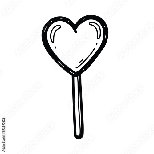 Heart Shaped Lollipop Simple Line Drawing.