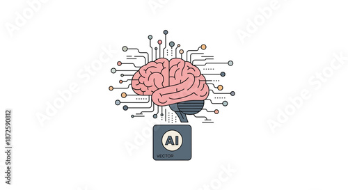 Artificial intelligence brain concept with circuit board connections and AI icon.