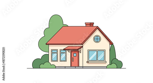 Charming illustration of a cozy house with a red roof and inviting design perfect for real estate.