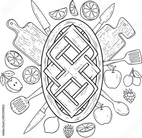 Happy mother's day greeting with kitchen utensils and food