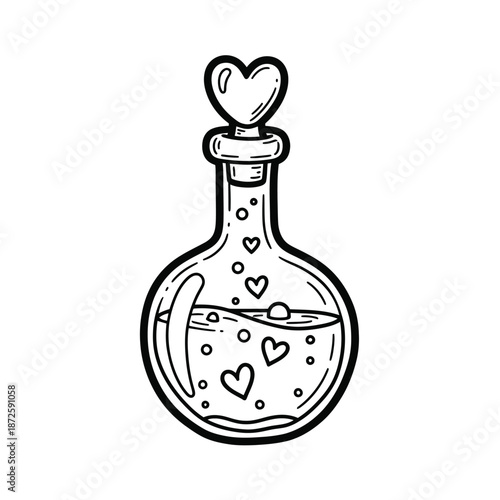 Illustration of Love Potion Bottle with Hearts.