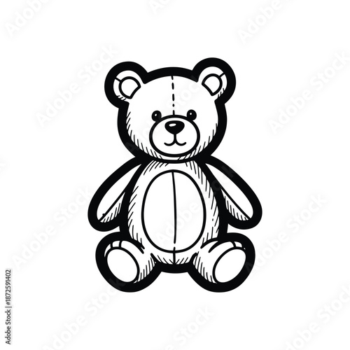Black and White Cartoon Teddy Bear Illustration.