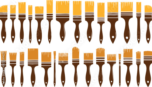 Vector illustration of wall paint brushes with various sizes and tips set bundle isolated on a white background