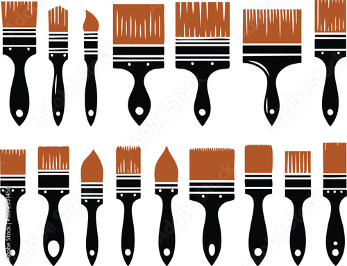 Collection of paint brushes various sizes and styles in flat design perfect for DIY projects art and design applications isolated on white background